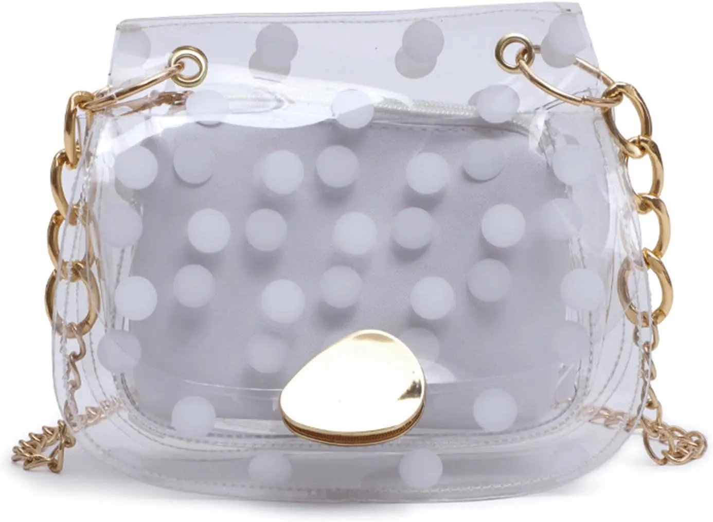 Polka Dot Purse Clear PVC Retro Crossbody Jelly Bag with Chain Mini Shoulder Handbag for Women Casual Daily Travel Use