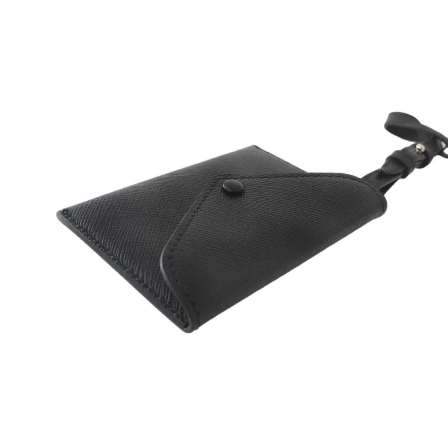 Prada Black Saffiano Leather Envelope Luggage Tag Keychain 1EN022