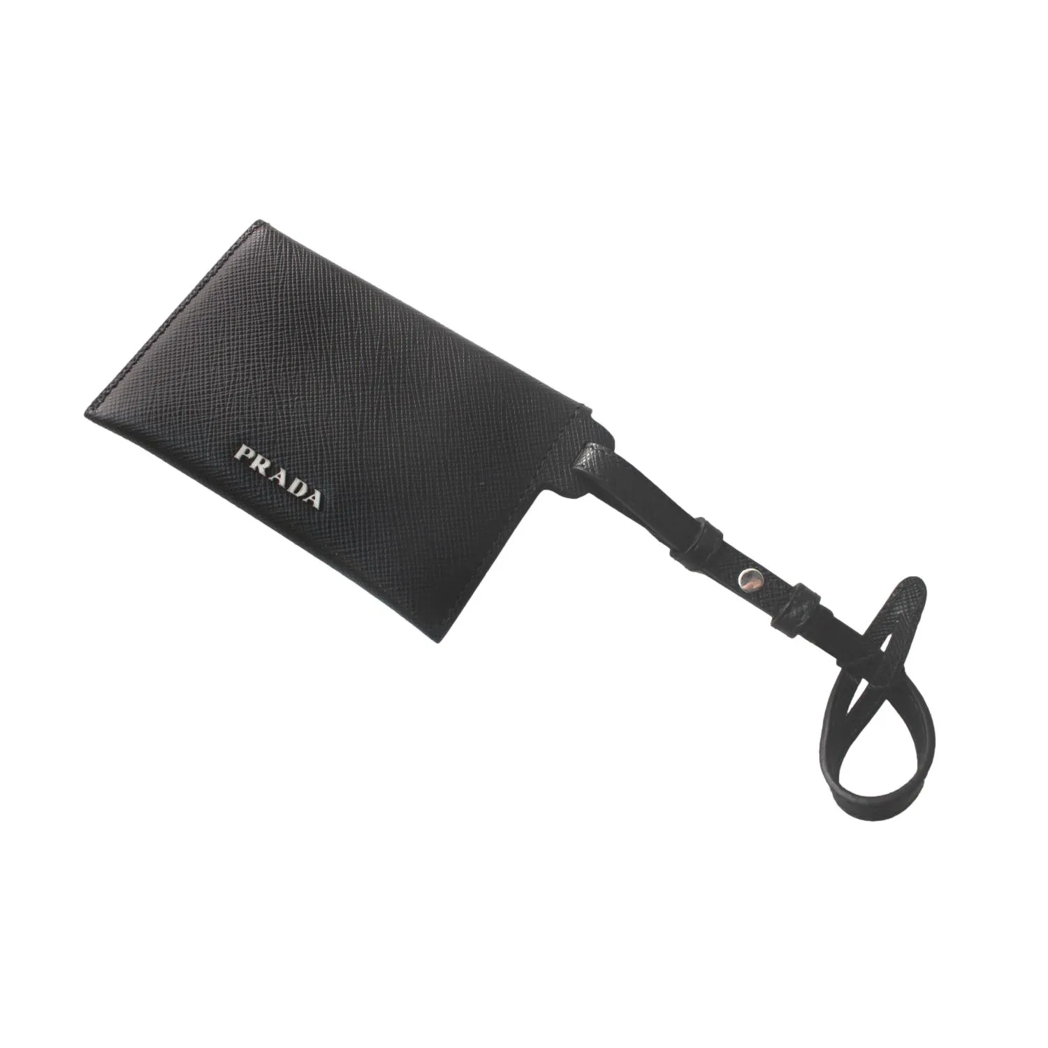 Prada Black Saffiano Leather Envelope Luggage Tag Keychain 1EN022