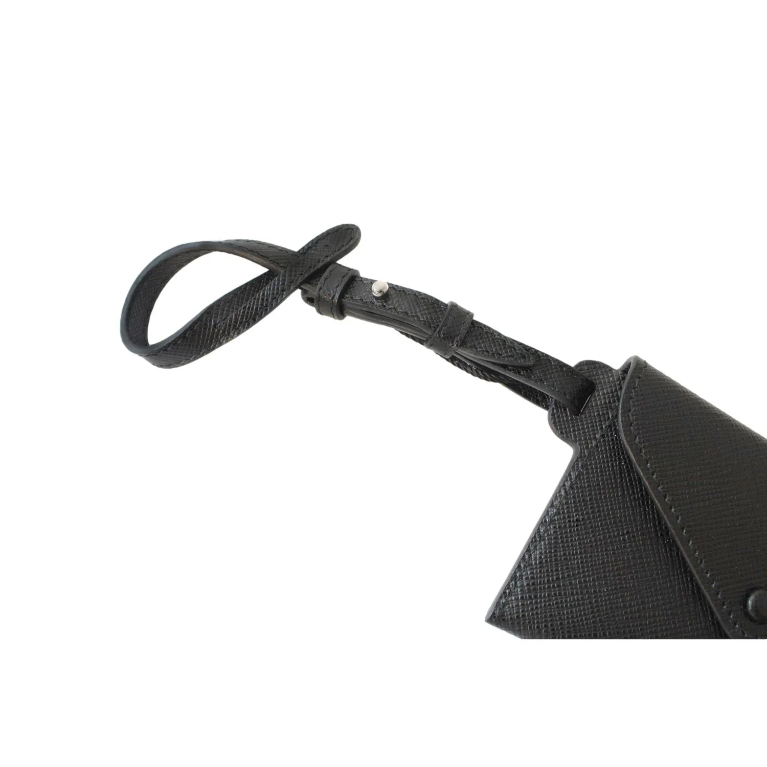 Prada Black Saffiano Leather Envelope Luggage Tag Keychain 1EN022