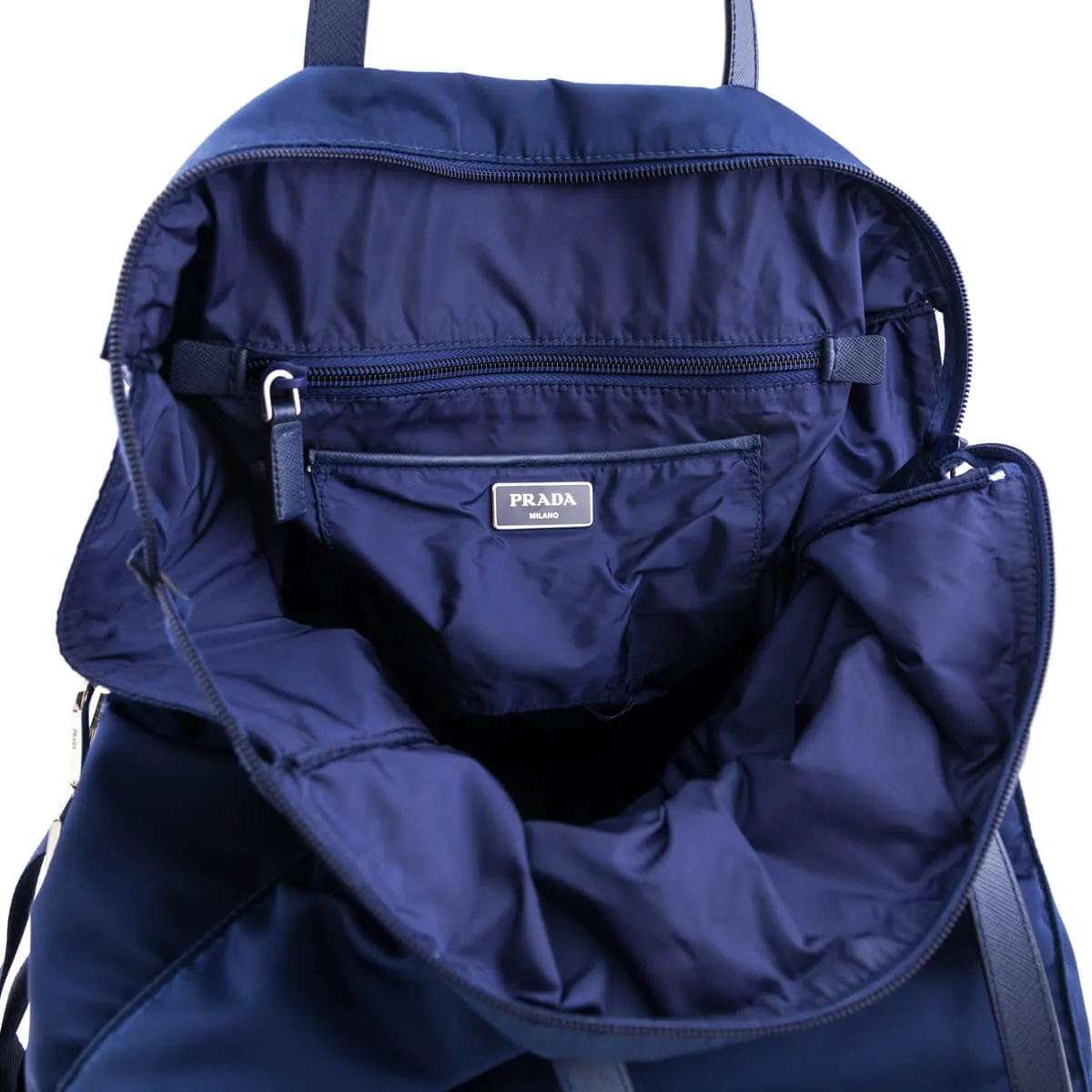 Prada Blue Tessuto Saffiano Trim Tote Bag