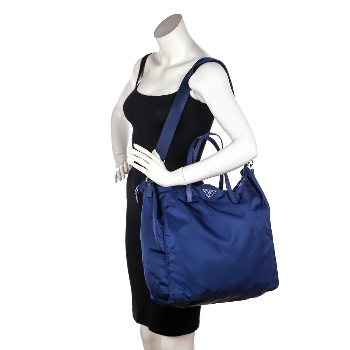 Prada Blue Tessuto Saffiano Trim Tote Bag