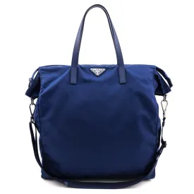 Prada Blue Tessuto Saffiano Trim Tote Bag