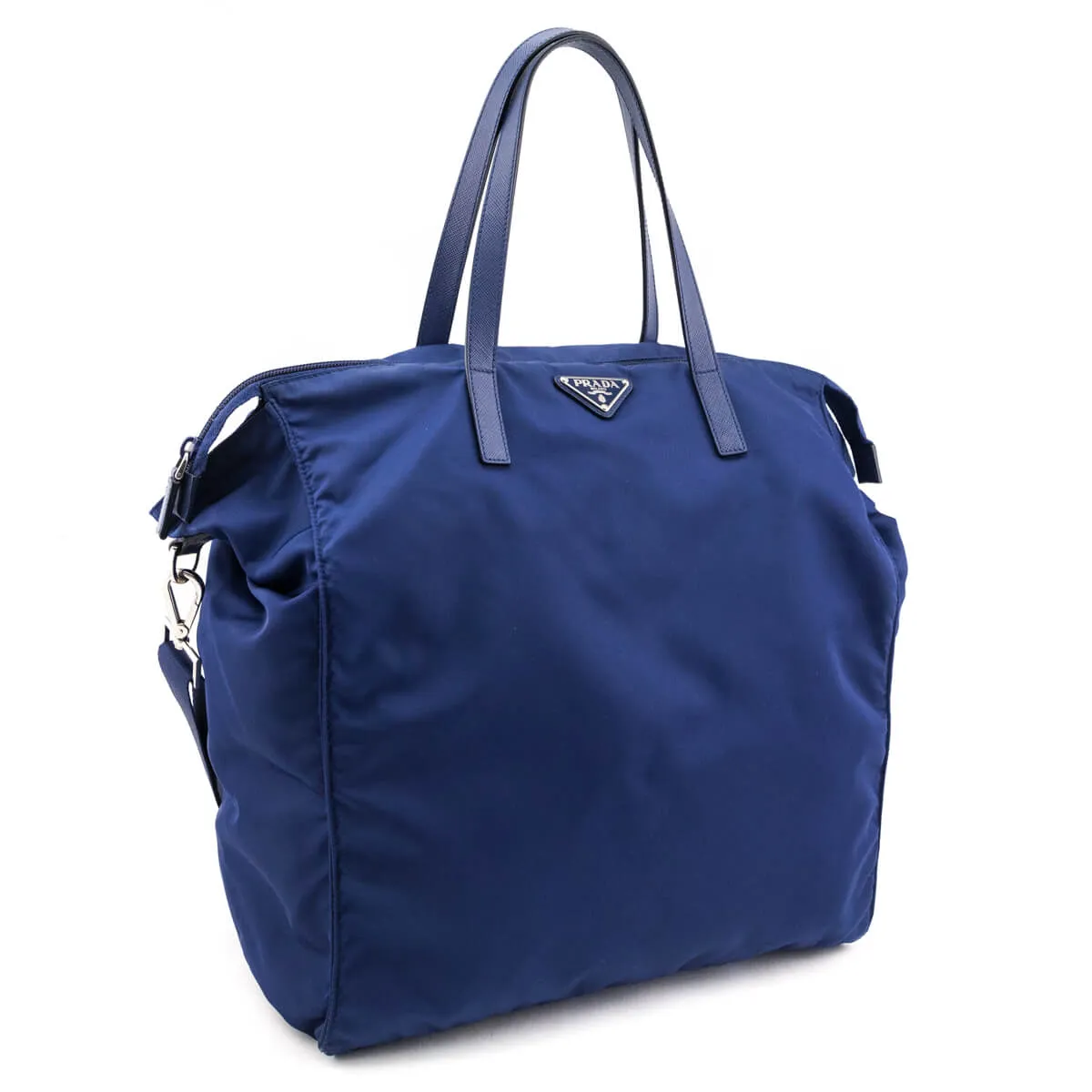 Prada Blue Tessuto Saffiano Trim Tote Bag