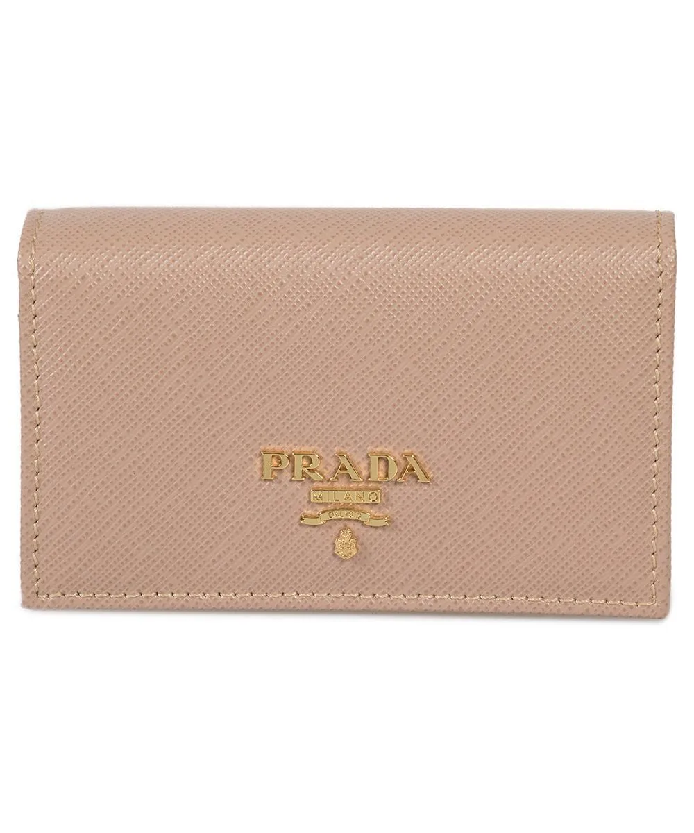Prada Cammeo Beige Saffiano Leather Credit Card Holder Wallet 1MC122