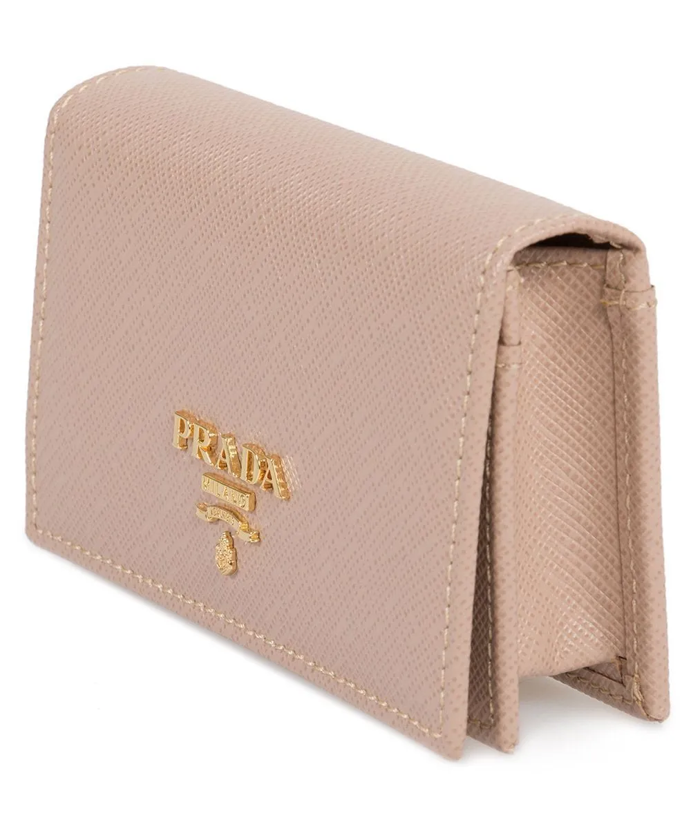 Prada Cammeo Beige Saffiano Leather Credit Card Holder Wallet 1MC122