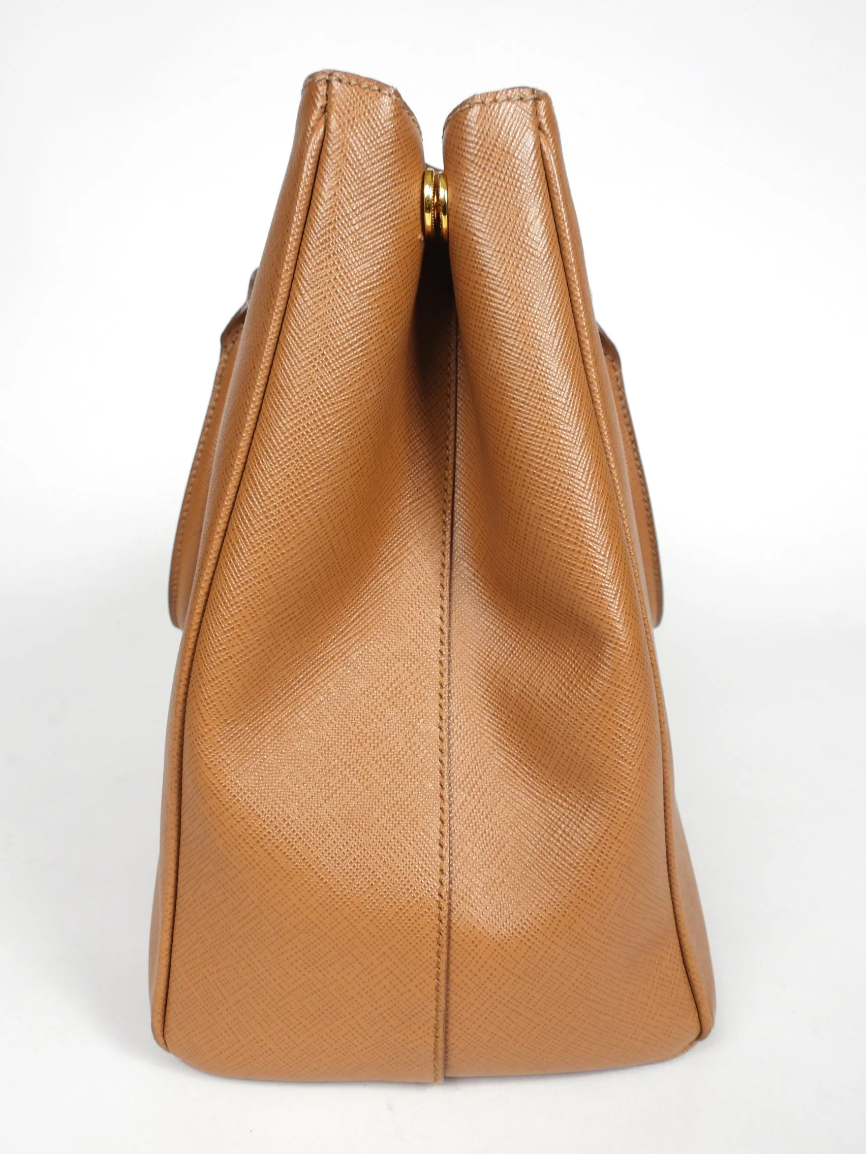 Prada Galleria Double Zip Tote Bag in Caramel Brown Saffiano Leather