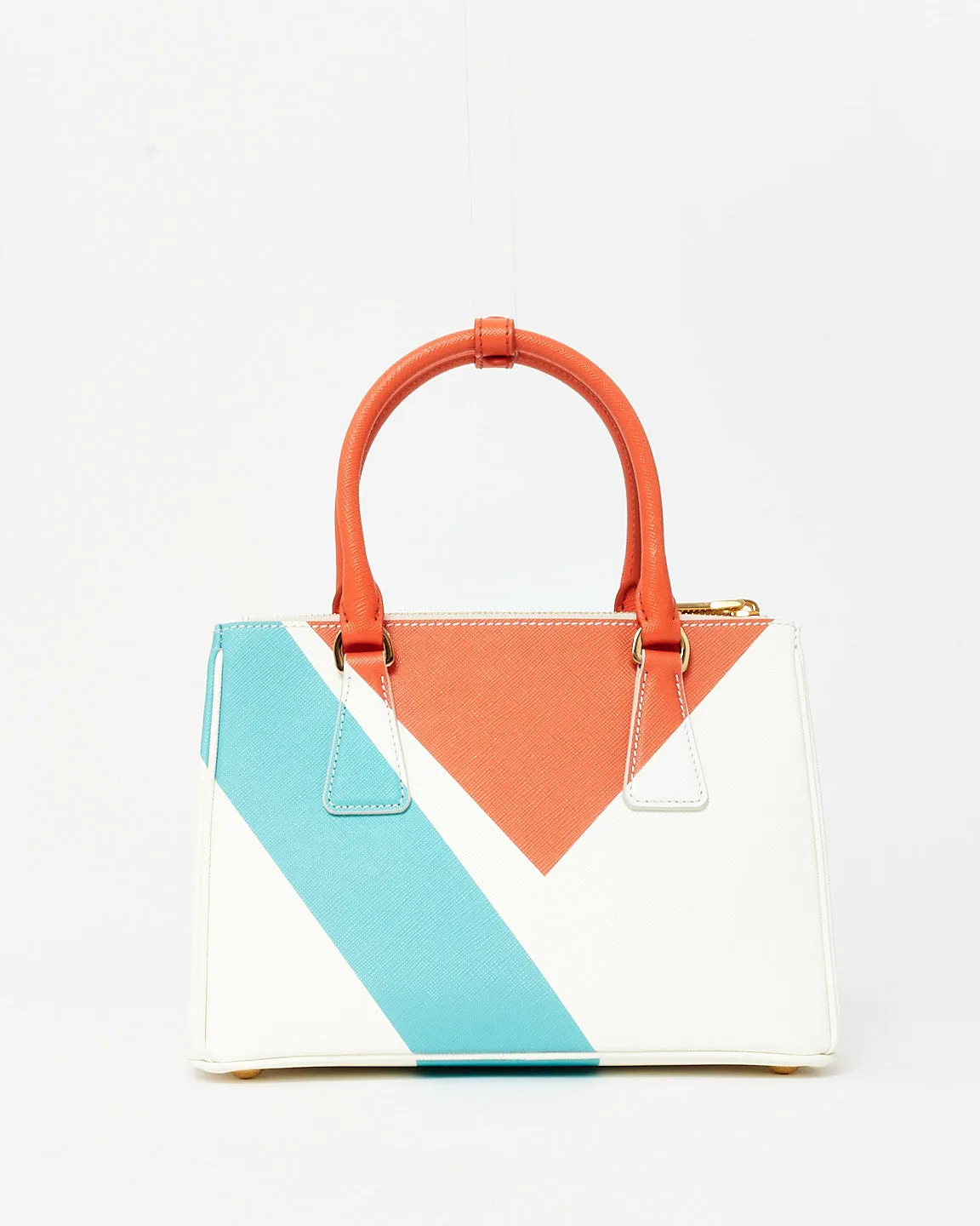 Prada White Orange & Blue Saffiano Leather Special Edition Small Galleria Bag
