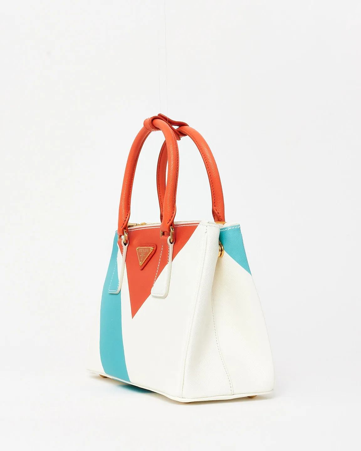 Prada White Orange & Blue Saffiano Leather Special Edition Small Galleria Bag