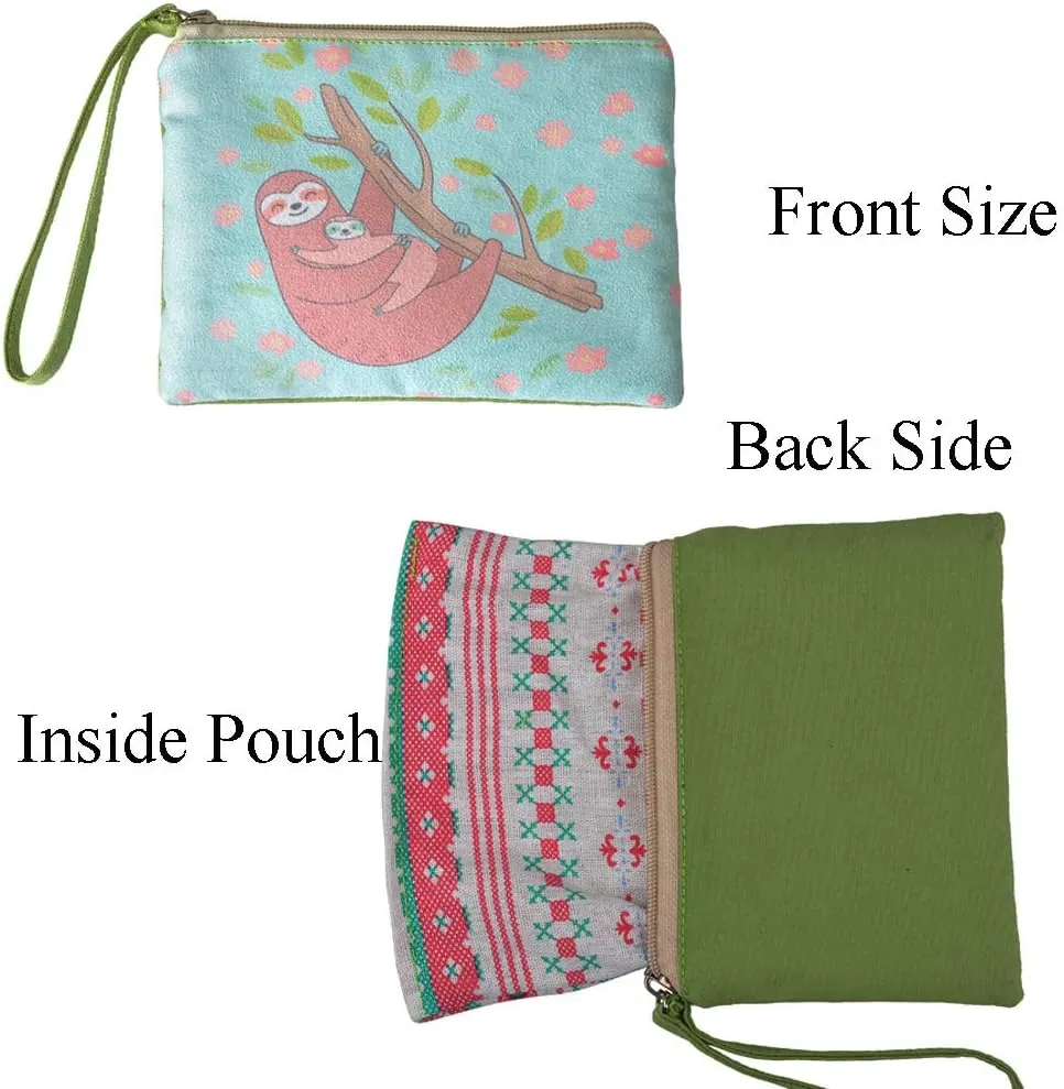 Rantanto Small Cute Cash Coin Purse, Canvas Change Purse, Kawaii Coin Pouch With Handle Christmas Gift For Women Teenager Girls (BG0002 Sloth)