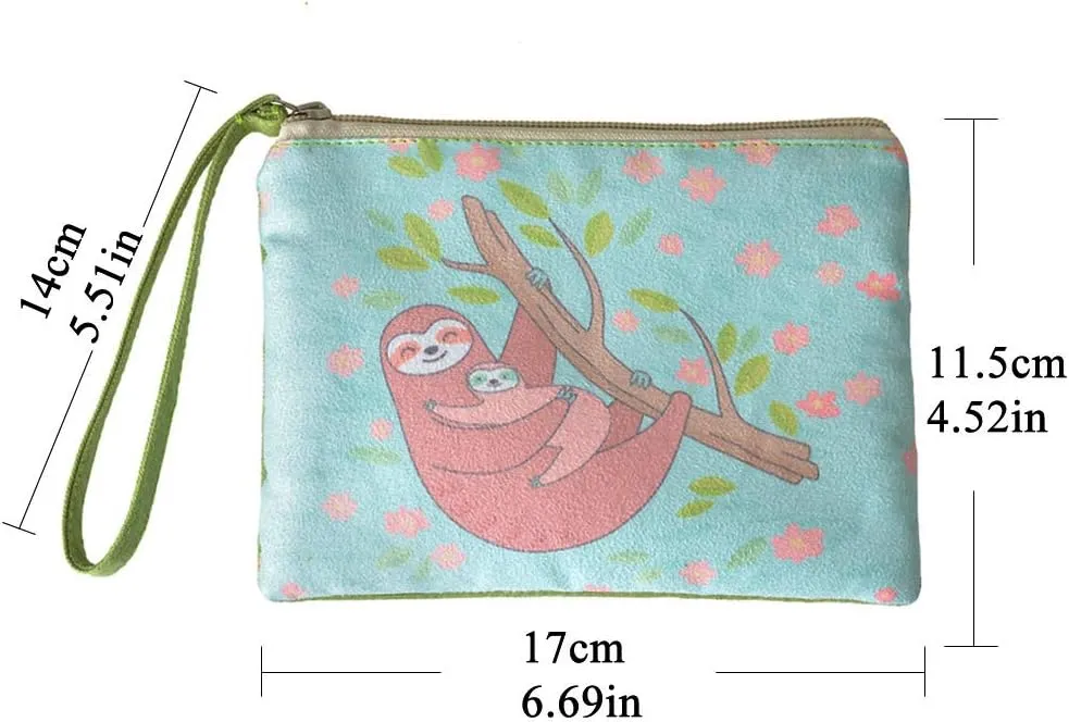 Rantanto Small Cute Cash Coin Purse, Canvas Change Purse, Kawaii Coin Pouch With Handle Christmas Gift For Women Teenager Girls (BG0002 Sloth)