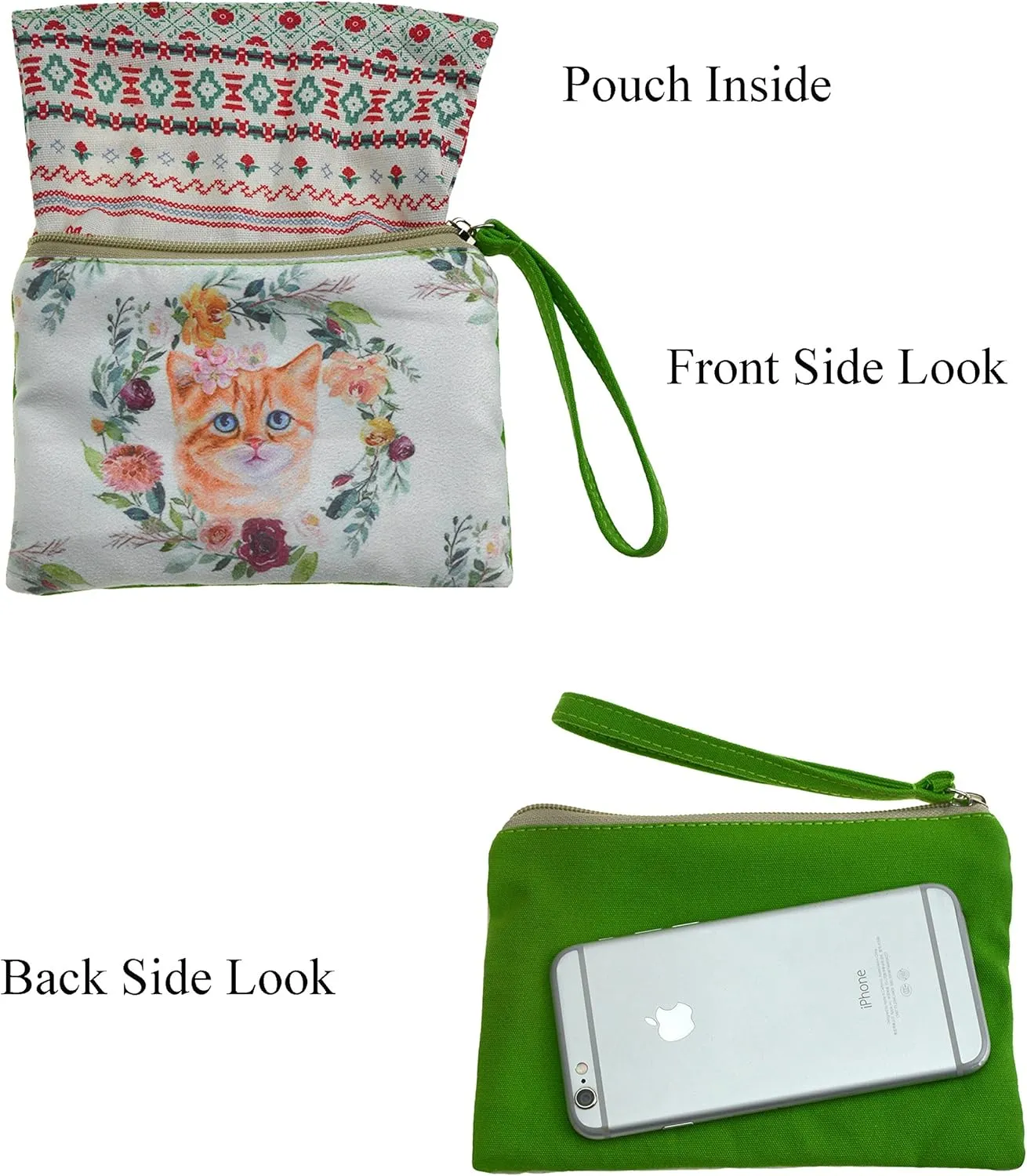 Rantanto Small Cute Cash Coin Purse, Canvas Change Purse, Kawaii Coin Pouch With Handle Christmas Gift For Women Teenager Girls (BG0008 Cat)
