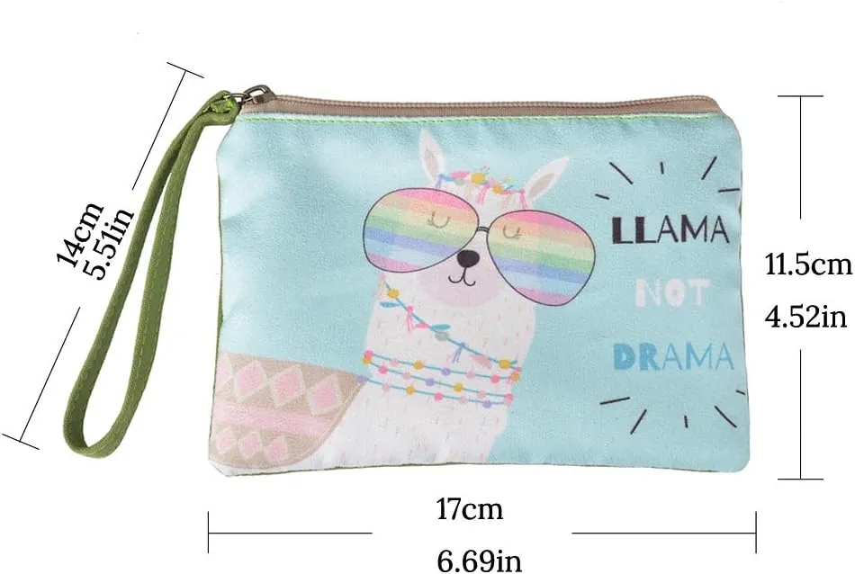 Rantanto Small Cute Cash Coin Purse, Canvas Change Purse, Kawaii Coin Pouch With Handle Christmas Gift For Women Teenager Girls (BG0014 Llama With Glasses)