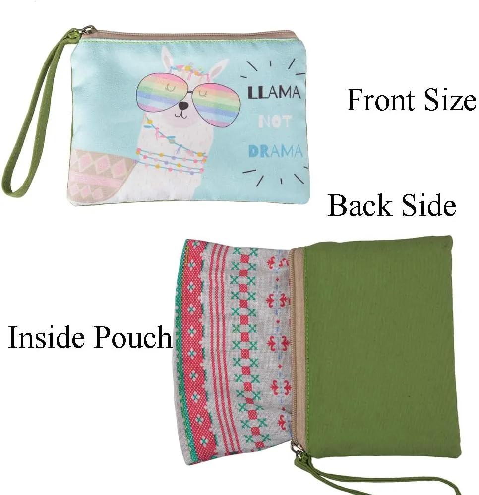 Rantanto Small Cute Cash Coin Purse, Canvas Change Purse, Kawaii Coin Pouch With Handle Christmas Gift For Women Teenager Girls (BG0014 Llama With Glasses)
