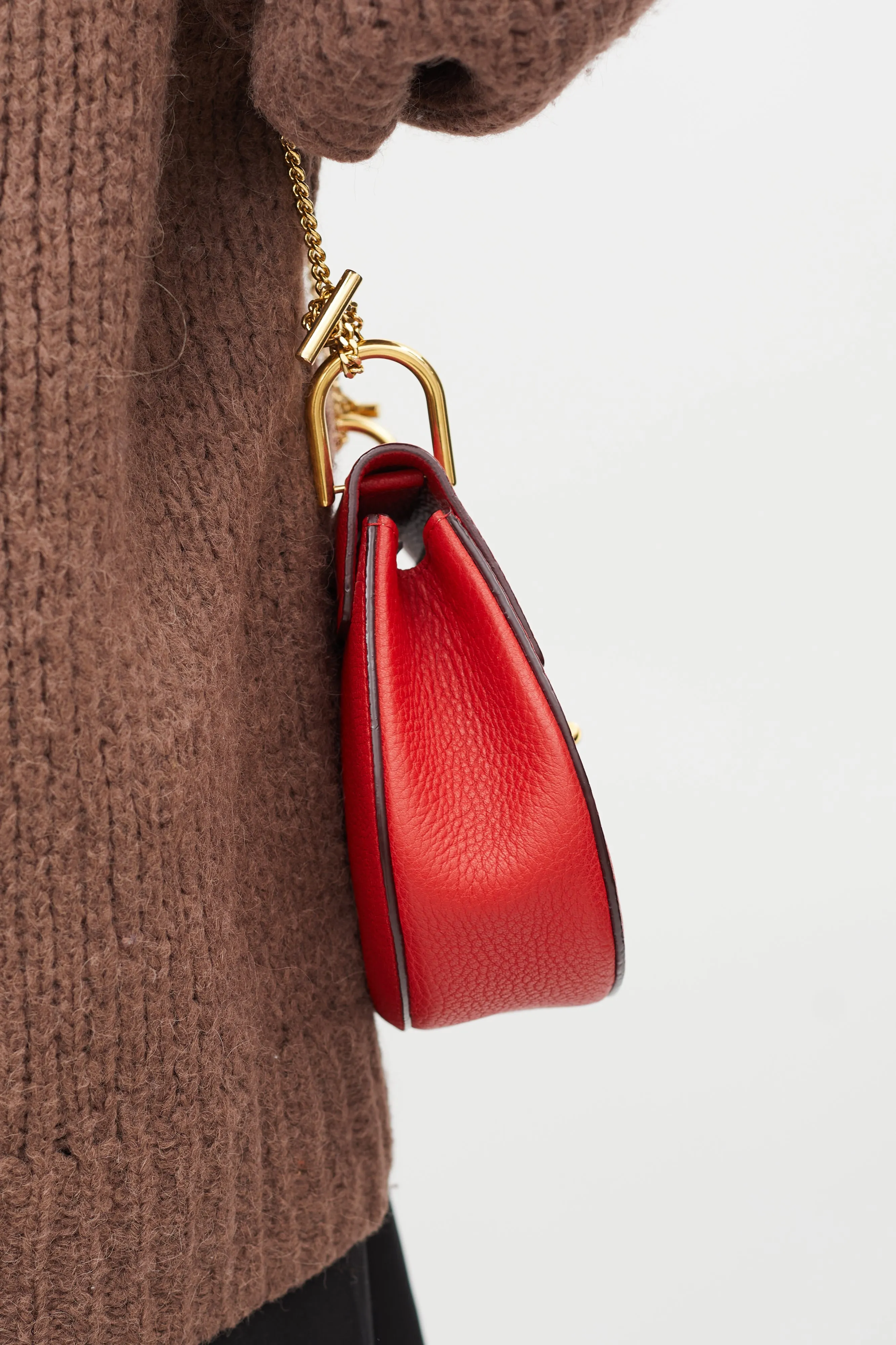 Red Leather Mini Drew Crossbody Bag