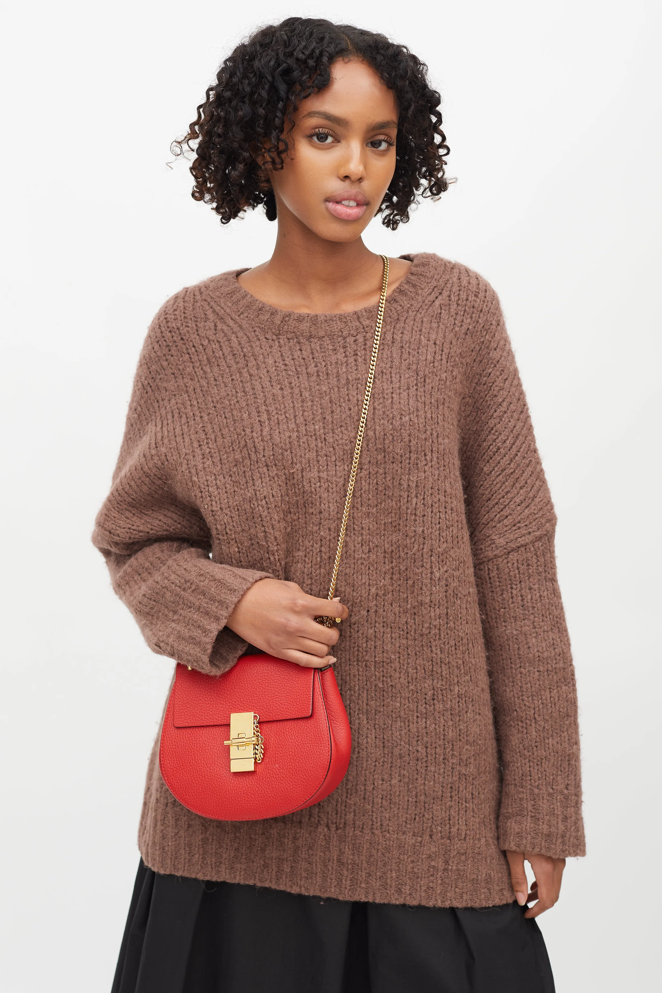 Red Leather Mini Drew Crossbody Bag