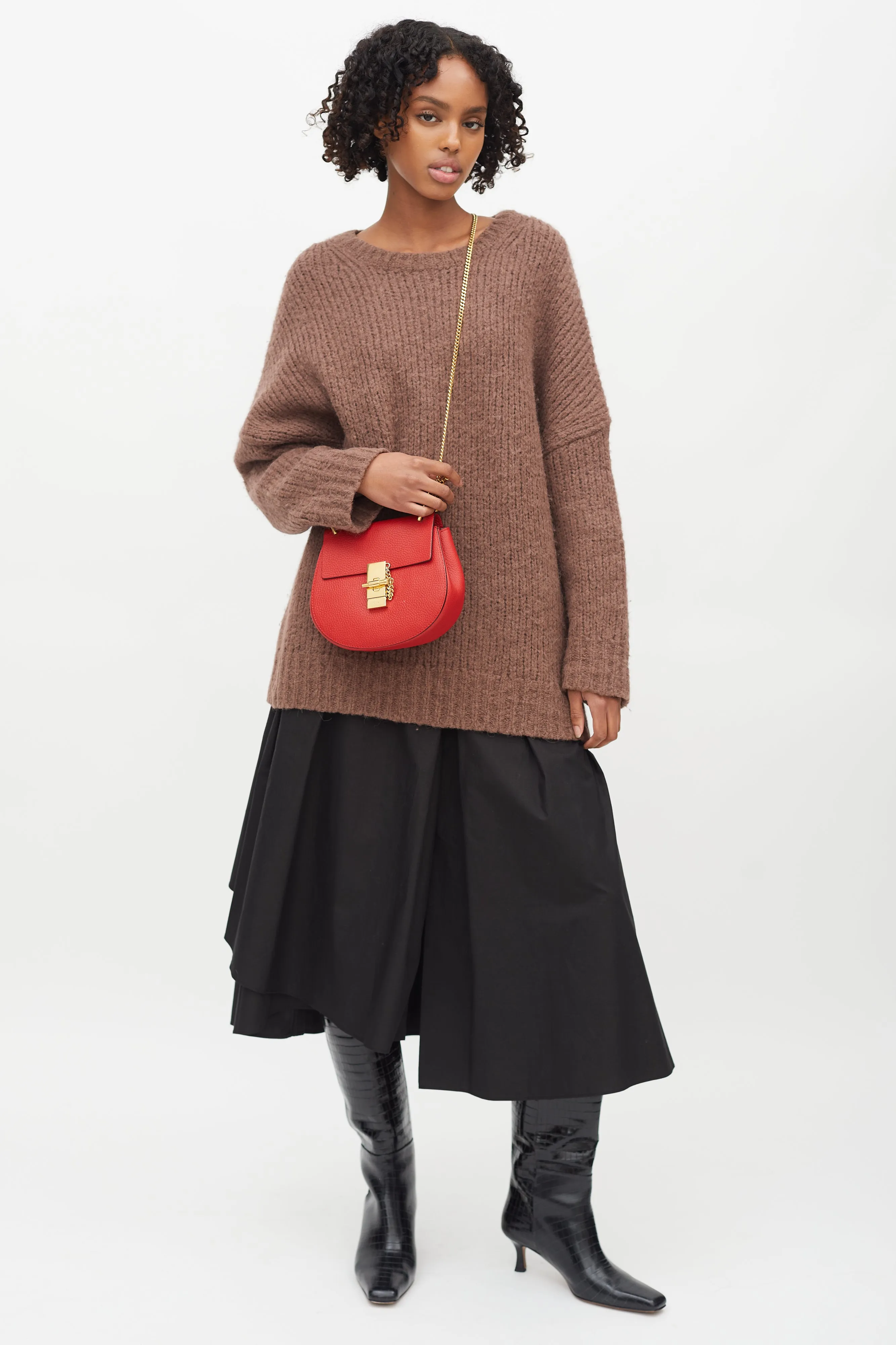 Red Leather Mini Drew Crossbody Bag
