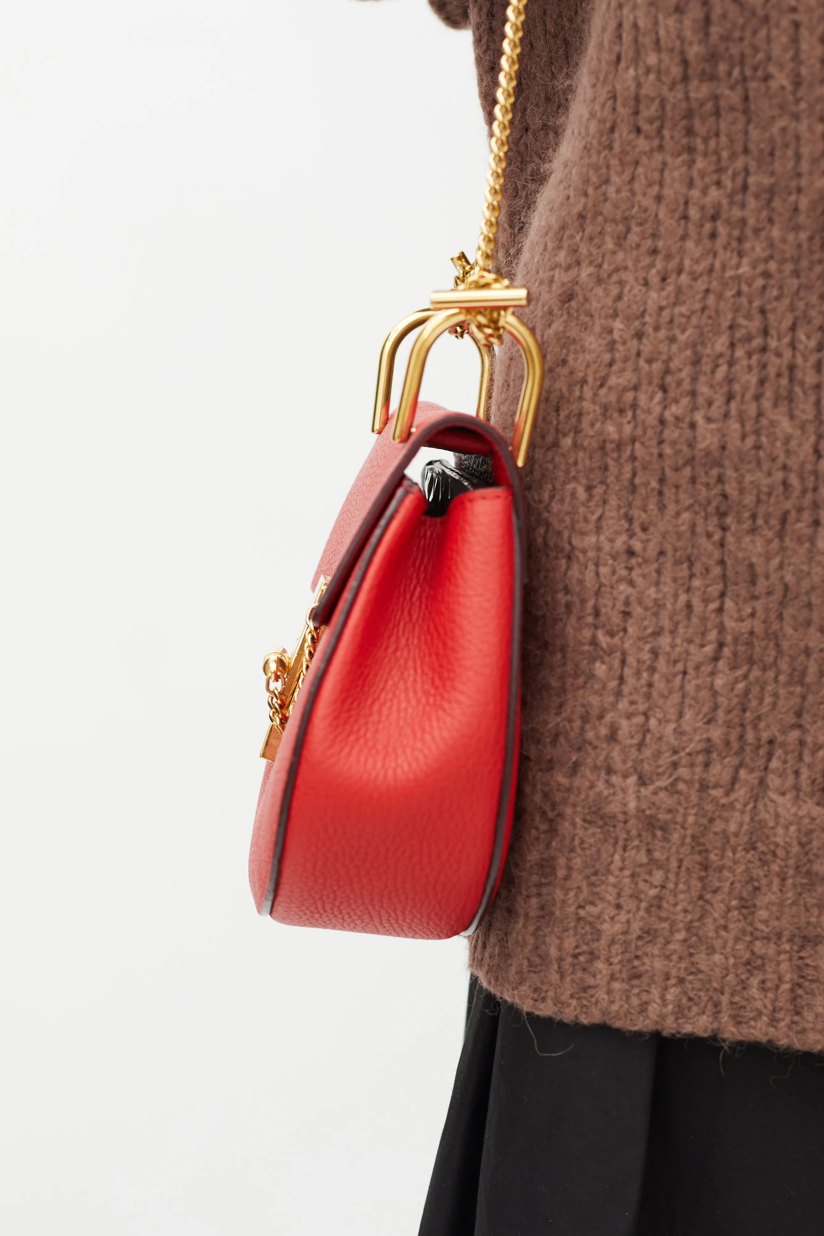 Red Leather Mini Drew Crossbody Bag