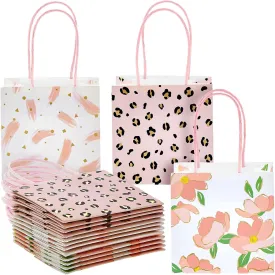 Sparkle and Bash 12 Pack Small Gift Bags with Handles for Candles, Mini Party Favors for Valentines, Bridal Shower, Baby Shower, Mothers Day, 3 Assorted Pink Designs (5x5x3 In Mini Gift Bags)