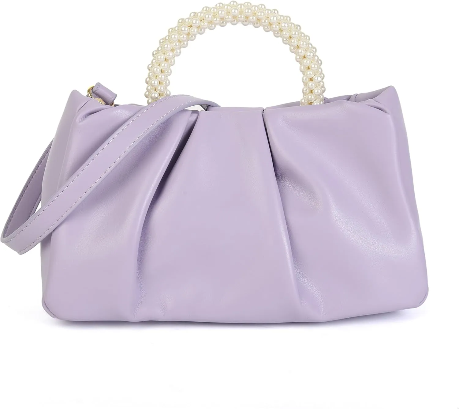 Valleycomfy Evening Clutch Pearl Purses for Women Ladies Soft Leather Ruched Crossbody Bags Shoulder Bag for Party Wedding