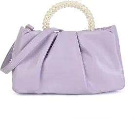 Valleycomfy Evening Clutch Pearl Purses for Women Ladies Soft Leather Ruched Crossbody Bags Shoulder Bag for Party Wedding
