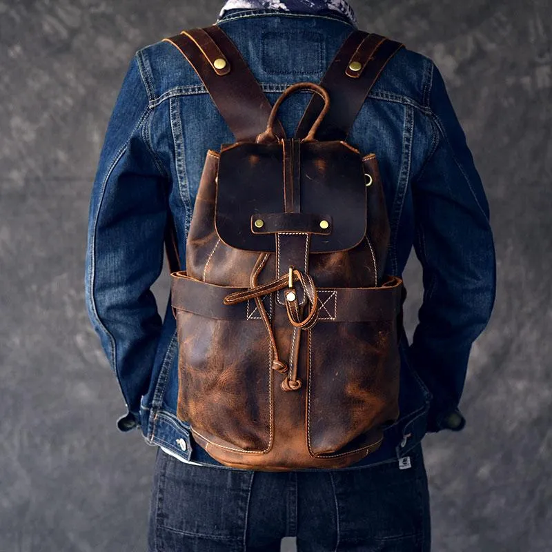 Vintage Leather Travel Backpack Rucksack