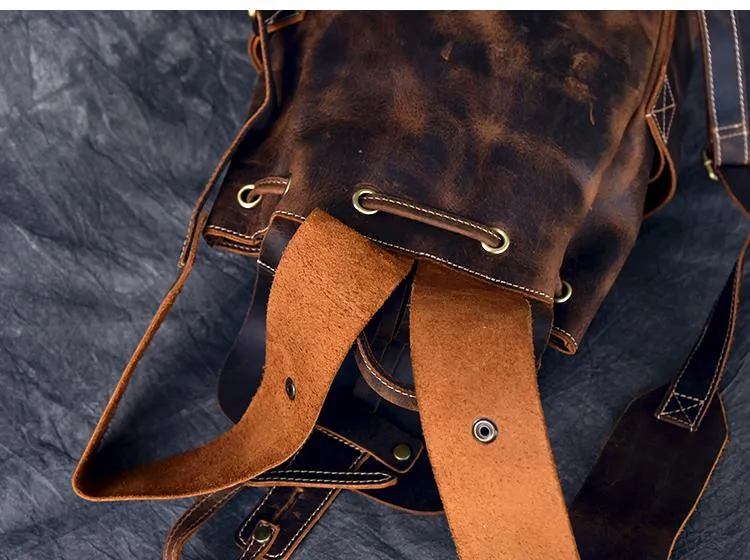 Vintage Leather Travel Backpack Rucksack
