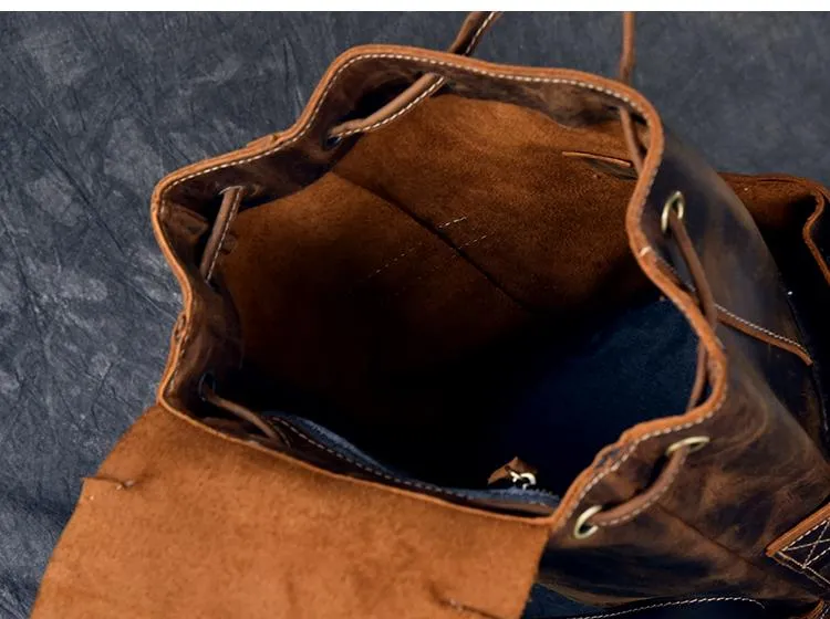 Vintage Leather Travel Backpack Rucksack