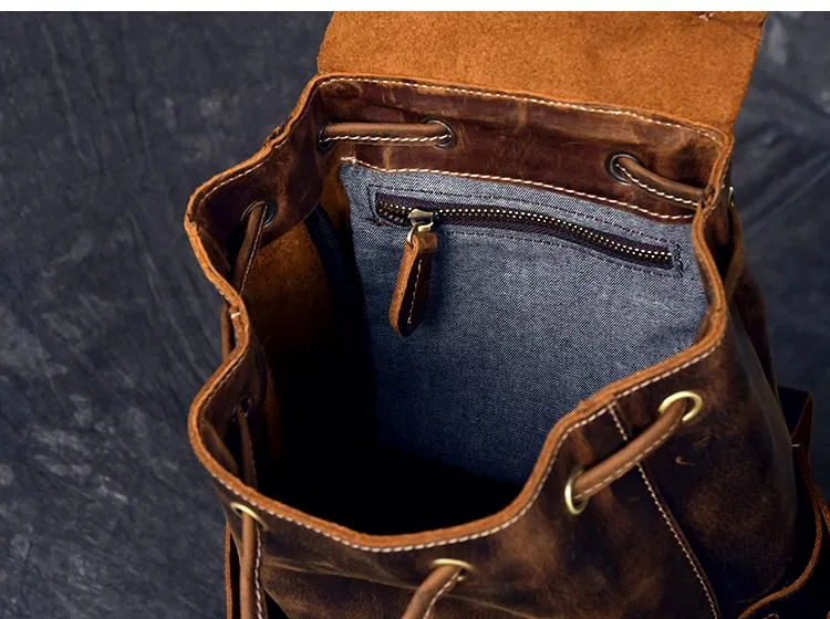Vintage Leather Travel Backpack Rucksack