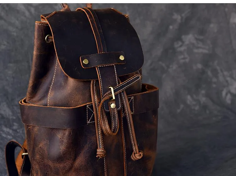 Vintage Leather Travel Backpack Rucksack