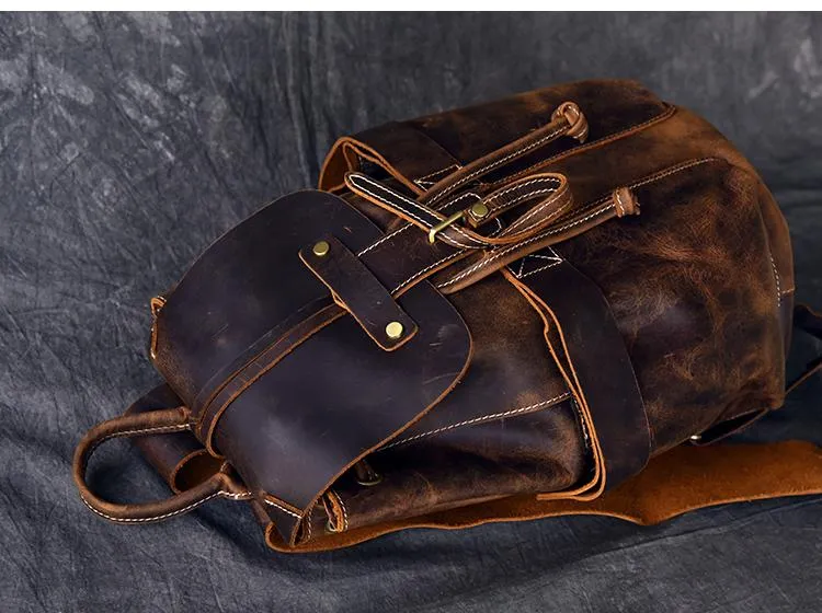 Vintage Leather Travel Backpack Rucksack