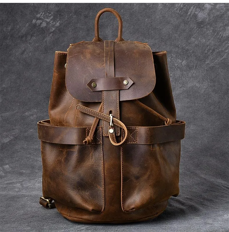 Vintage Leather Travel Backpack Rucksack
