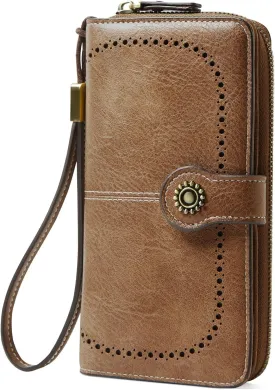 Wallet for Women RFID Blocking Leather Large Capacity Card Holder Ladies Phone Clutch Travel Long Purse Wristlet