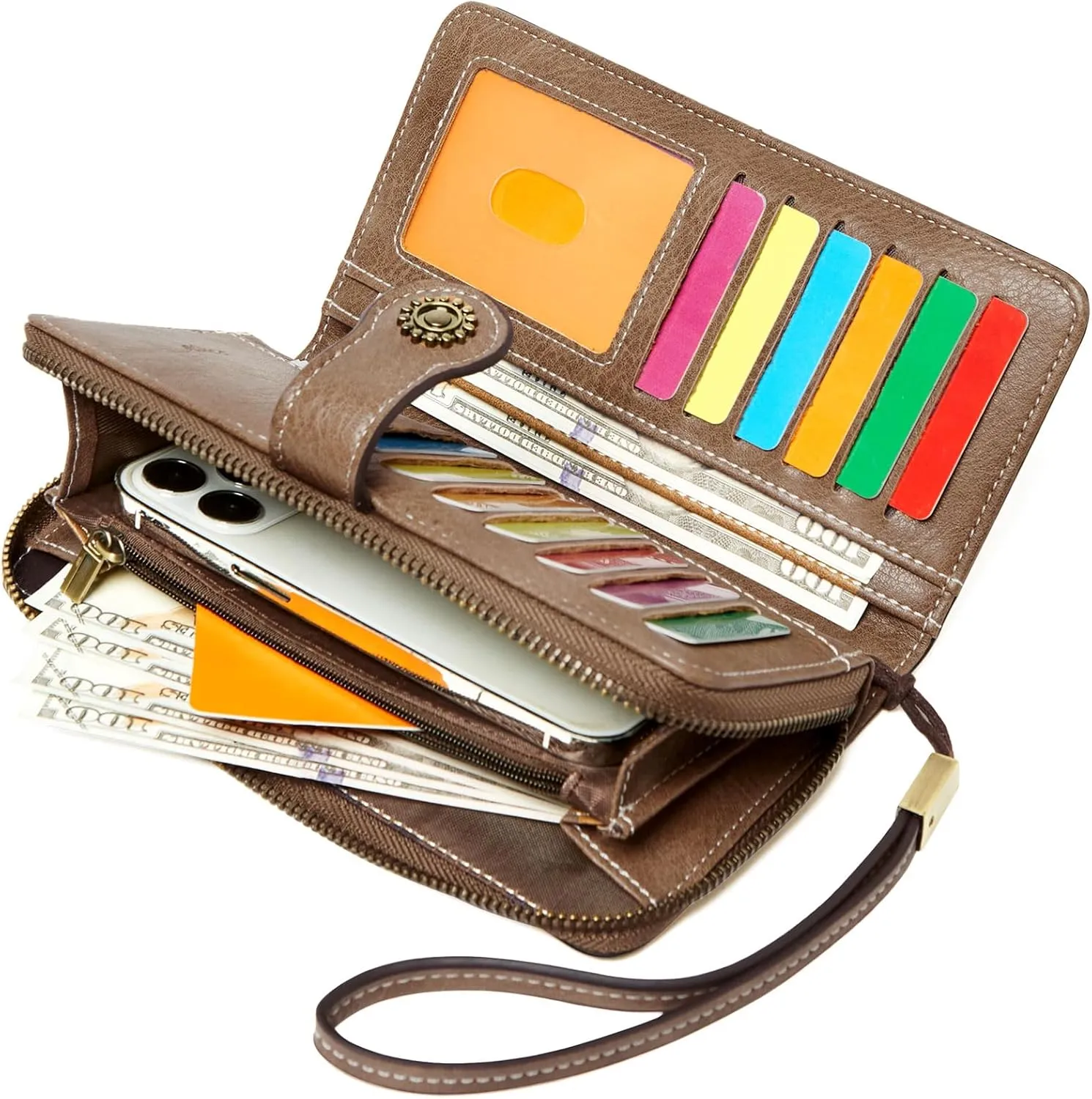 Wallet for Women RFID Blocking Leather Large Capacity Card Holder Ladies Phone Clutch Travel Long Purse Wristlet
