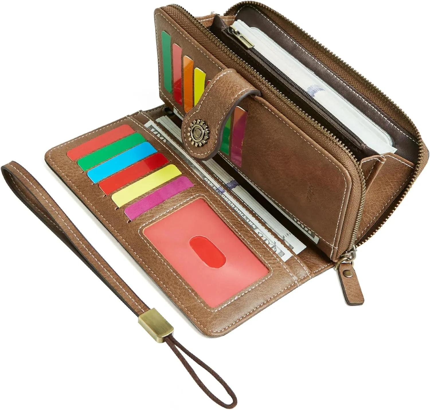 Wallet for Women RFID Blocking Leather Large Capacity Card Holder Ladies Phone Clutch Travel Long Purse Wristlet
