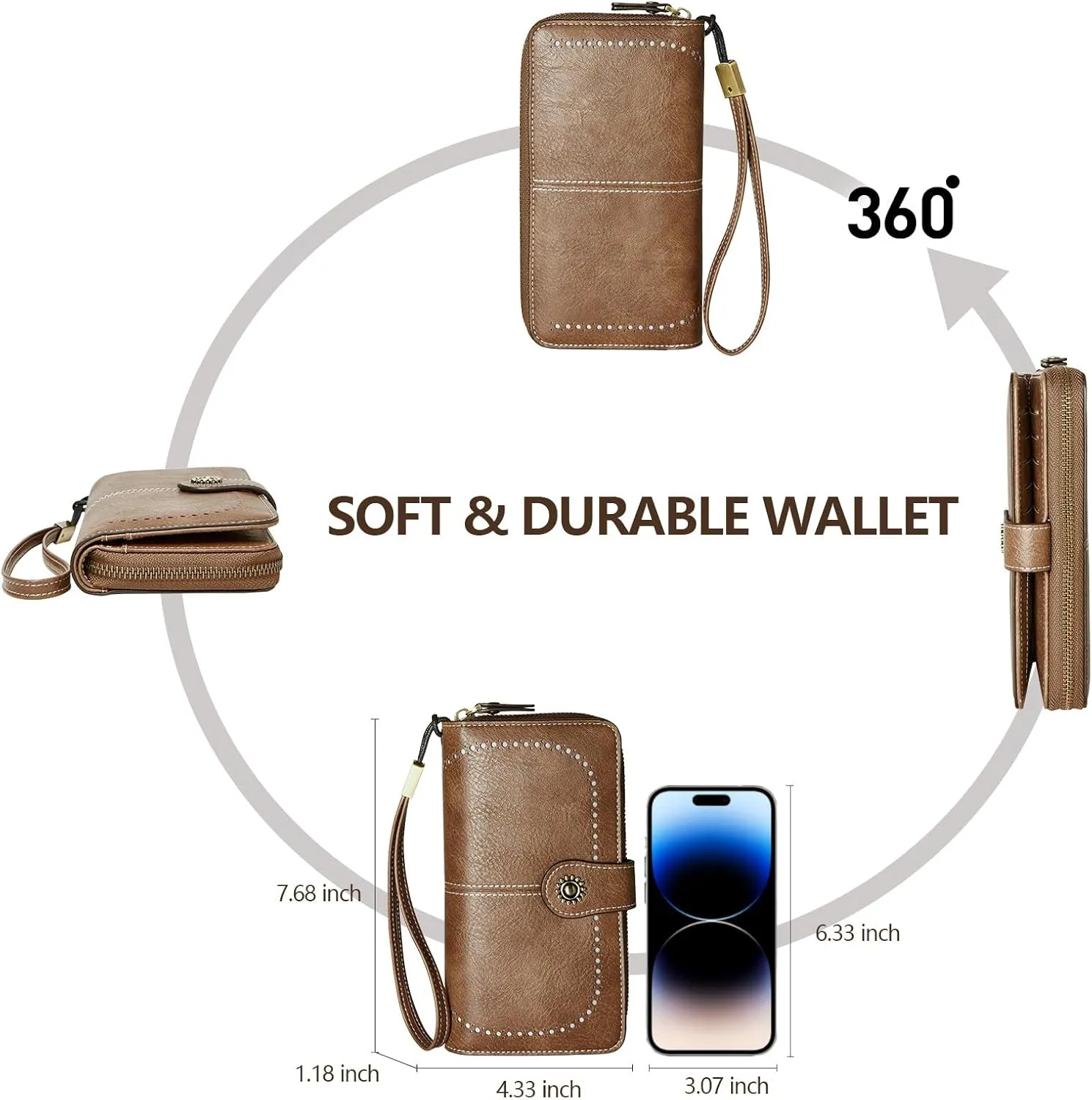 Wallet for Women RFID Blocking Leather Large Capacity Card Holder Ladies Phone Clutch Travel Long Purse Wristlet