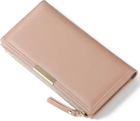 Wallet Women Leather RFID Blocking Large Capacity Credit Card Holder Bifold Long Ladies Purse with Zipper Pocket