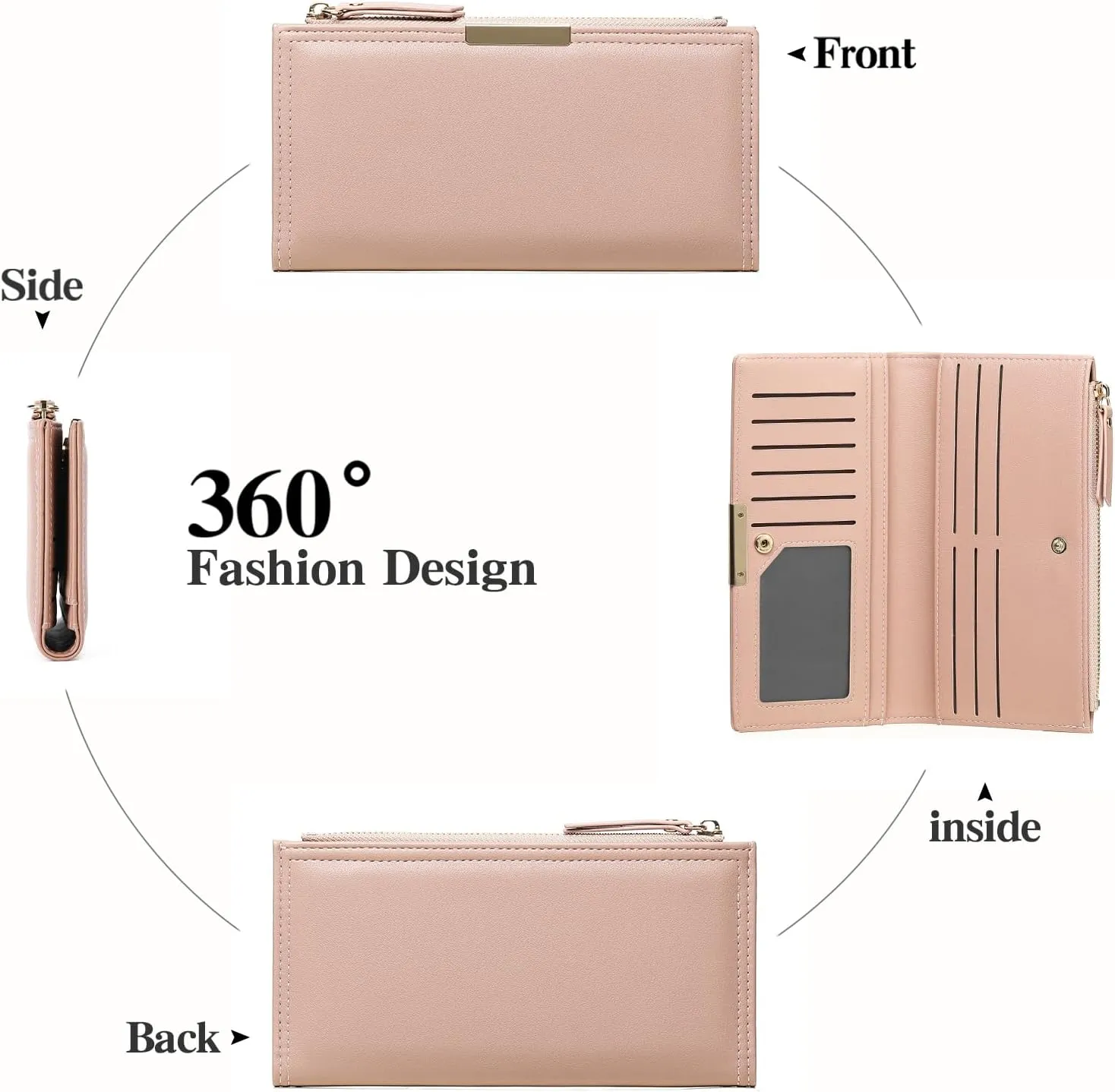 Wallet Women Leather RFID Blocking Large Capacity Credit Card Holder Bifold Long Ladies Purse with Zipper Pocket