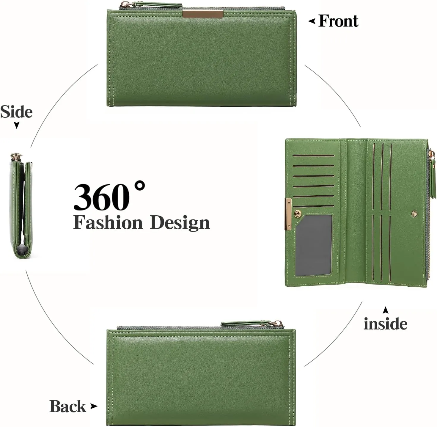 Wallet Women Leather RFID Blocking Large Capacity Credit Card Holder Bifold Long Ladies Purse with Zipper Pocket
