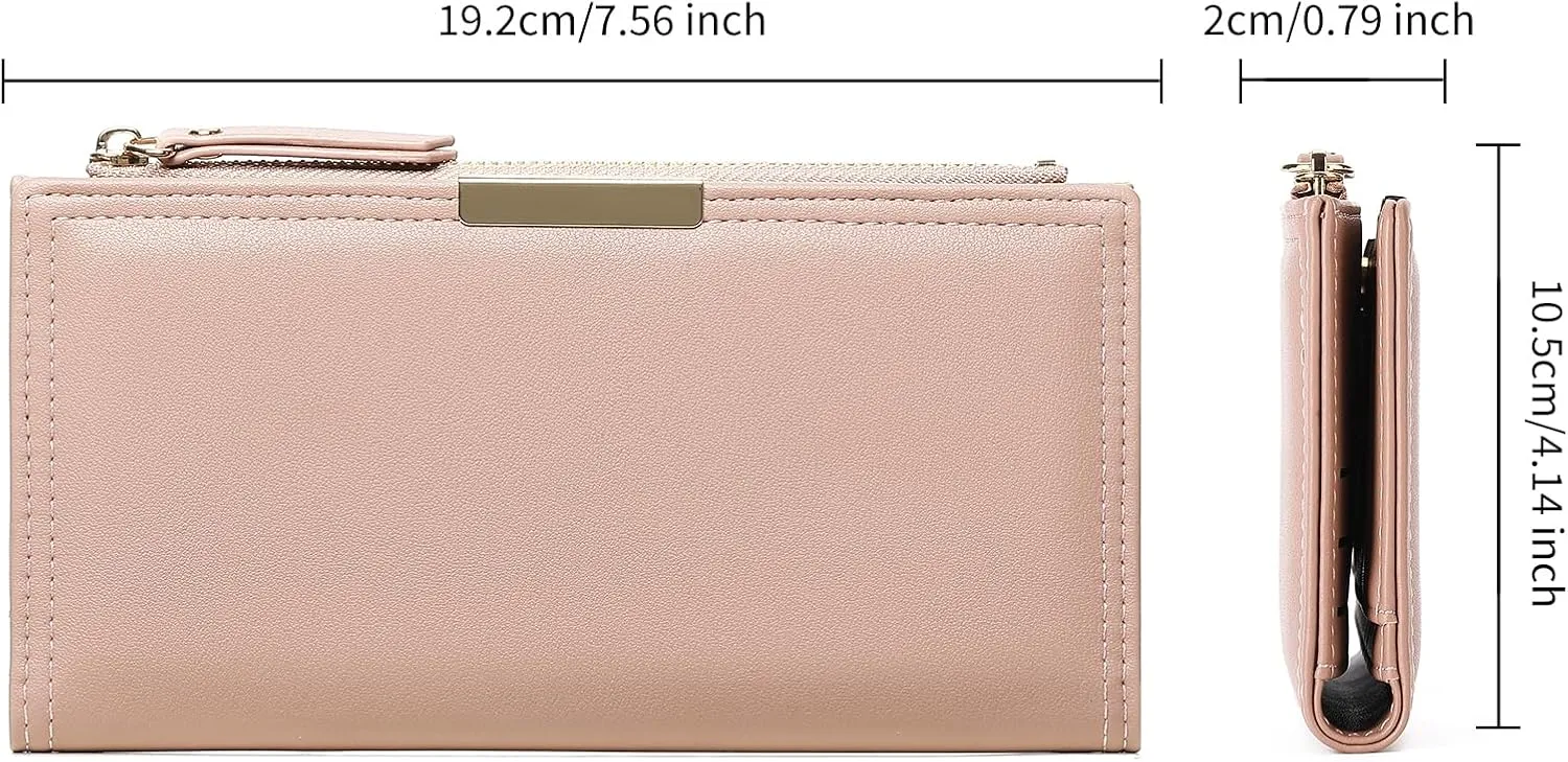 Wallet Women Leather RFID Blocking Large Capacity Credit Card Holder Bifold Long Ladies Purse with Zipper Pocket