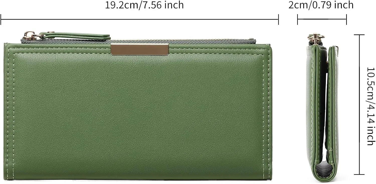 Wallet Women Leather RFID Blocking Large Capacity Credit Card Holder Bifold Long Ladies Purse with Zipper Pocket