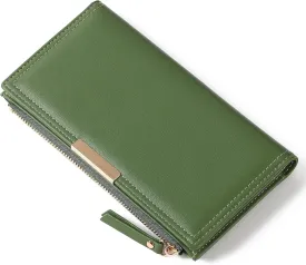 Wallet Women Leather RFID Blocking Large Capacity Credit Card Holder Bifold Long Ladies Purse with Zipper Pocket