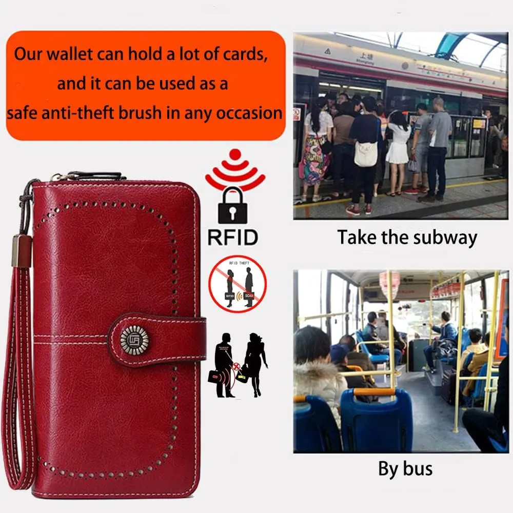 Women Leather Wallet Crossbody Shoulder Bag with Double Zipper and Mobile Phone Purse with Shoulder Strap