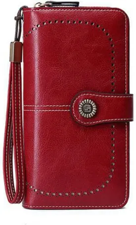 Women Leather Wallet Crossbody Shoulder Bag with Double Zipper and Mobile Phone Purse with Shoulder Strap