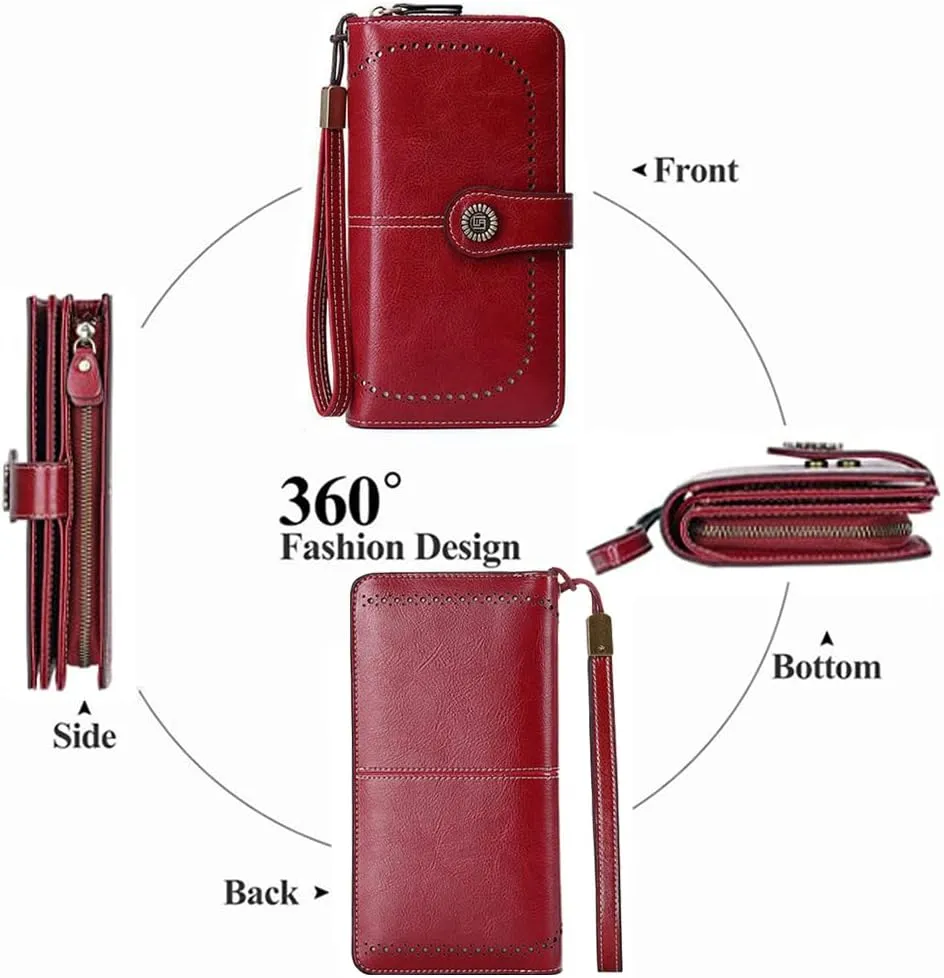 Women Leather Wallet Crossbody Shoulder Bag with Double Zipper and Mobile Phone Purse with Shoulder Strap