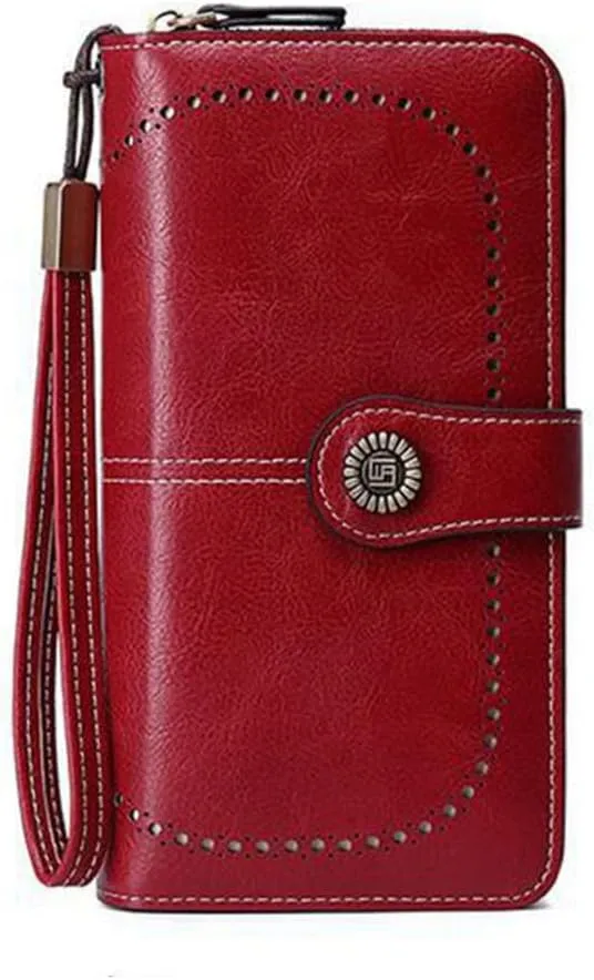 Women Leather Wallet Crossbody Shoulder Bag with Double Zipper and Mobile Phone Purse with Shoulder Strap
