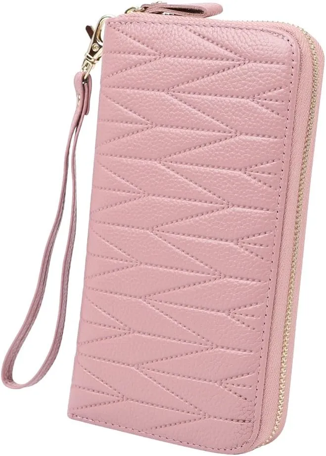 Women's RFID Blocking 36 Slots Card Holder Long Big Leather Zipper Wristlet Clutch Wallet
