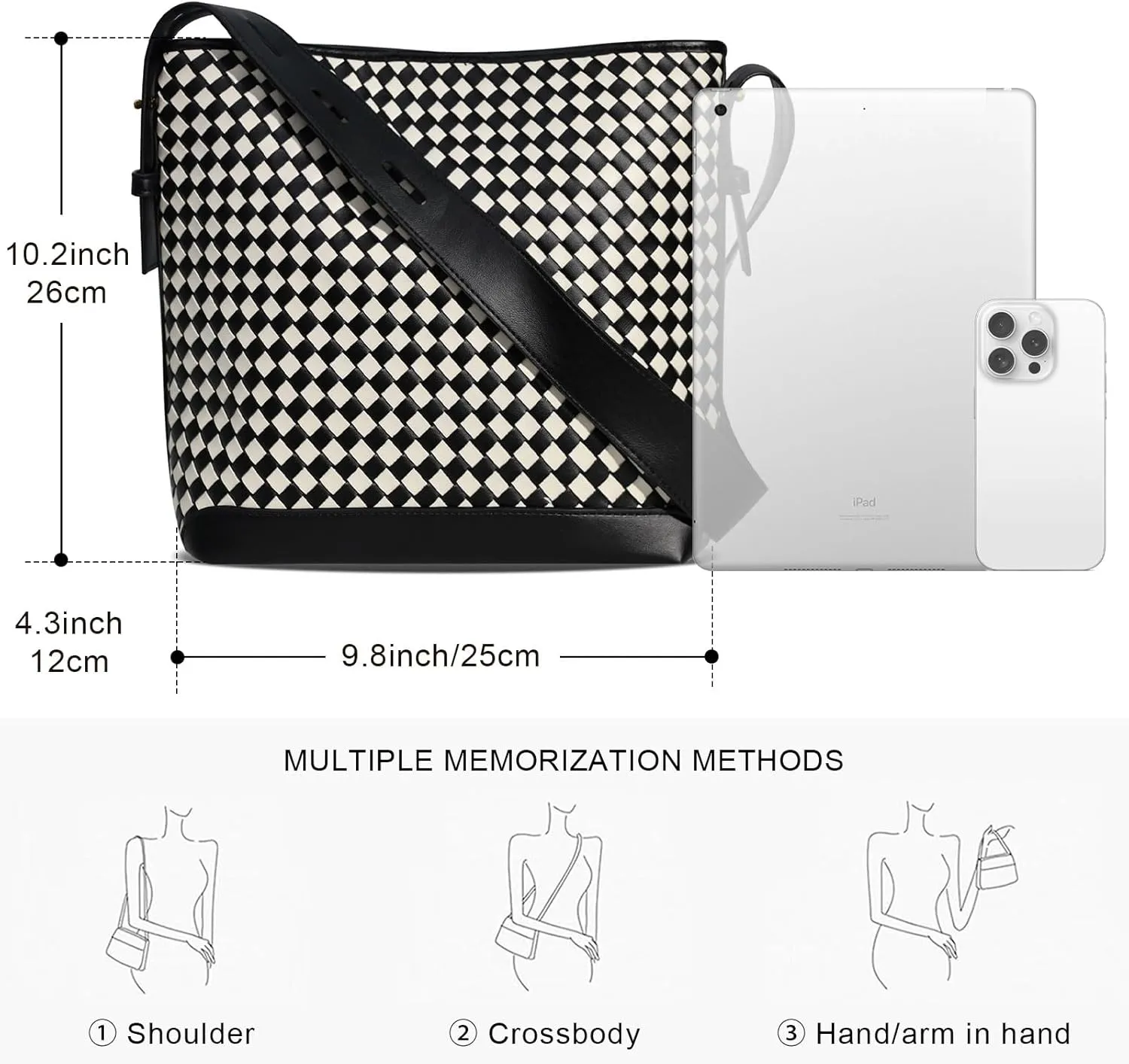 Woven Shoulder Bag For Women Vegan Leather Bucket Bag Large Capacity Tote Bag Trendy Hobo Handbag Purse